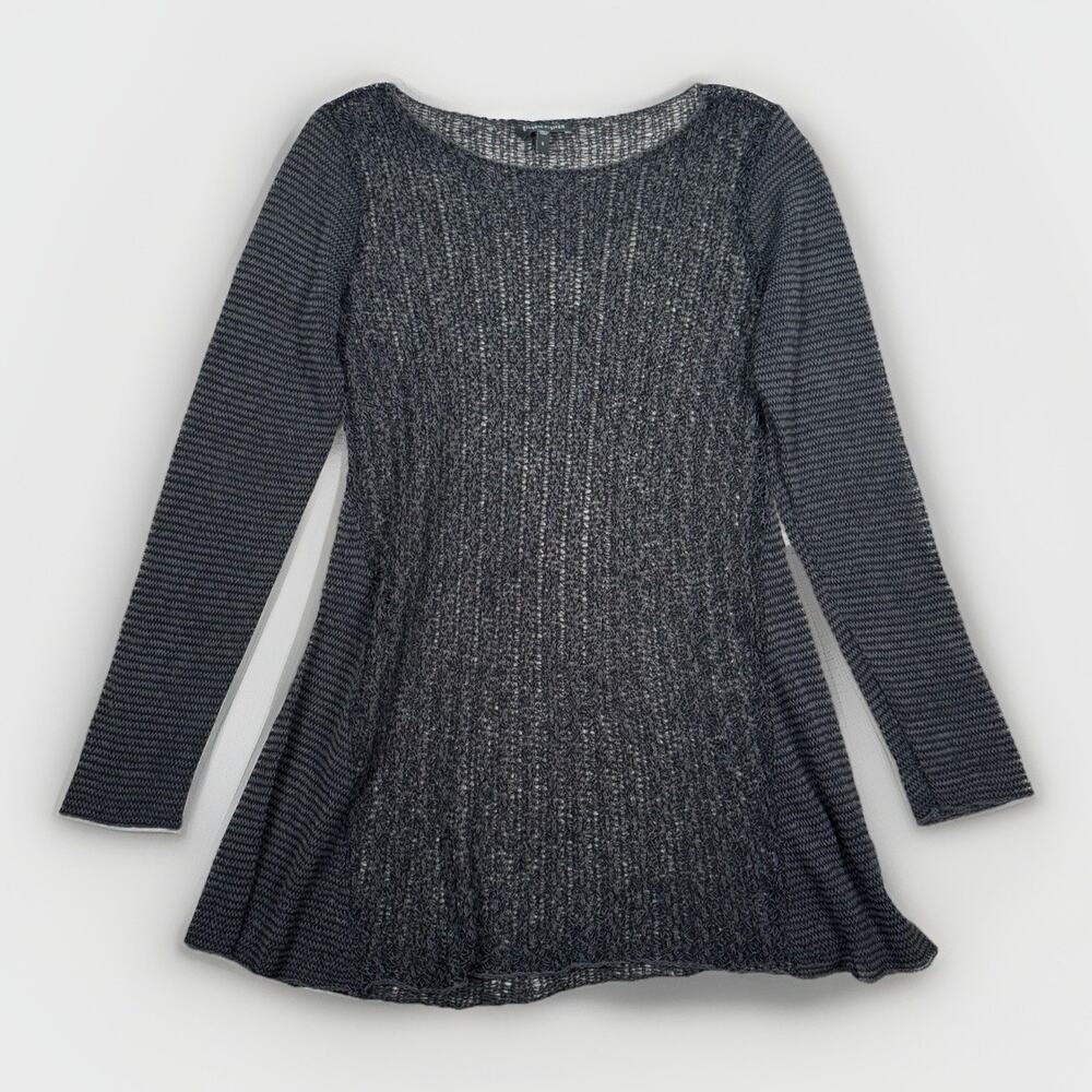 Eileen Fisher Womens Long Sleeve Open Knit Metallic Tunic Sweater Size Small